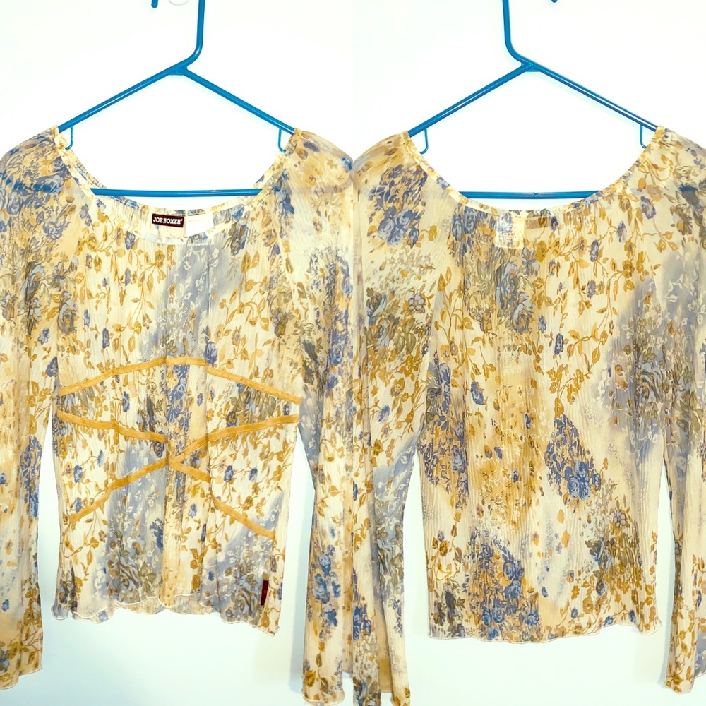 Floral See Through Blouse W/Tan Straps